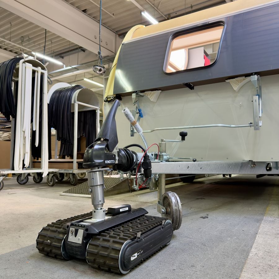 Robot Trolley på campingvognsfabrik (Hobby Wohnwagenwerk)